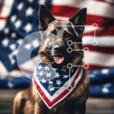 Intra Συλλεκτικό Ξύλινο Παζλ Plywood 4mm - Γερμανικός Ποιμενικός Σκύλος με Αμερικανική Σημαία Μπαντάνα Σε Ξύλινο Κουτί - Διαστάσεις: 10x10 cm – 25 κομμάτια - Image 1