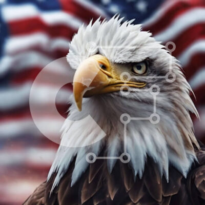 Intra Συλλεκτικό Ξύλινο Παζλ Plywood  4mm - Μεγαλοπρεπής αετός μπροστά από την αμερικανική σημαία Σε Ξύλινο Κουτί - Διαστάσεις: 10x10 cm – 25 κομμάτια - Image 1