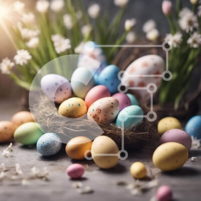 Intra Συλλεκτικό Ξύλινο Παζλ Plywood 4mm - Πολύχρωμα Πασχαλινά αυγά και λουλούδια σε μια εορταστική φωλιά Σε Ξύλινο Κουτί - Διαστάσεις: 10x10 cm – 25 κομμάτια - Image 1