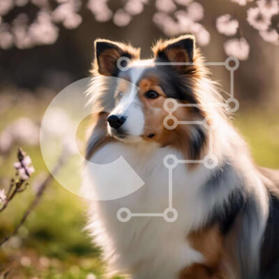 Intra Συλλεκτικό Ξύλινο Παζλ Plywood  4mm - Brown and White Collie Dog κοντά στα Pink Flowers Σε Ξύλινο Κουτί - Διαστάσεις: 10x10 cm – 25 κομμάτια - Image 1