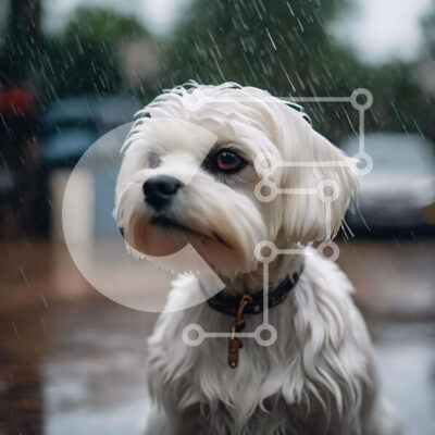 Intra Συλλεκτικό Ξύλινο Παζλ Plywood 4mm - Λευκό σκυλί που περιμένει στη βροχή Σε Ξύλινο Κουτί - Διαστάσεις: 10x10 cm – 25 κομμάτια - Image 1