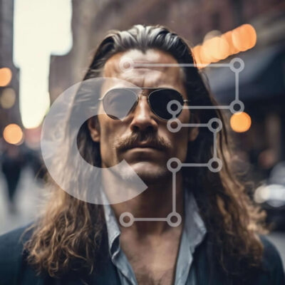 Intra Συλλεκτικό Ξύλινο Παζλ Plywood  4mm - Άνδρας με μακριά μαλλιά και γυαλιά ηλίου στην Urban City Street Σε Ξύλινο Κουτί - Διαστάσεις Puzzle: 10x10 cm – 25 κομμάτια - Image 1