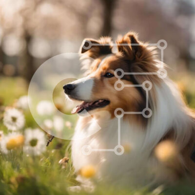 Intra Συλλεκτικό Ξύλινο Παζλ Plywood 4mm - Brown and White Collie Dog in Grass with Dandelions Σε Ξύλινο Κουτί - Διαστάσεις: 10x10 cm – 25 κομμάτια - Image 1