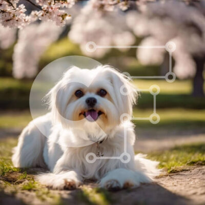 Intra Συλλεκτικό Ξύλινο Παζλ Plywood  4mm - Λευκός σκύλος σε σκηνικό ανθών κερασιών Σε Ξύλινο Κουτί - Διαστάσεις: 10x10 cm – 25 κομμάτια - Image 1