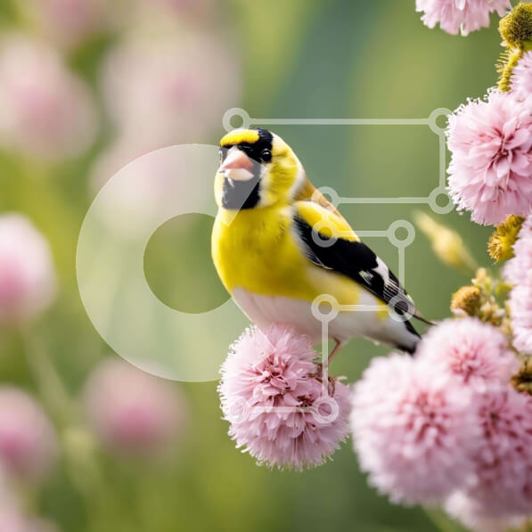 Intra Συλλεκτικό Ξύλινο Παζλ Plywood  4mm - Κίτρινο και μαύρο πουλί σκαρφαλωμένο σε ροζ λουλούδια Σε Ξύλινο Κουτί - Διαστάσεις: 10x10 cm – 25 κομμάτια