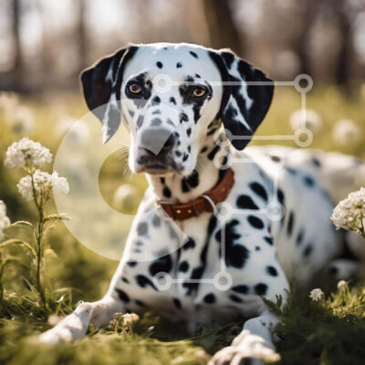 Intra Συλλεκτικό Ξύλινο Παζλ Plywood  4mm - Δαλματικός σκύλος σε γρασίδι με λευκά λουλούδια Σε Ξύλινο Κουτί - Διαστάσεις: 10x10 cm – 25 κομμάτια - Image 1