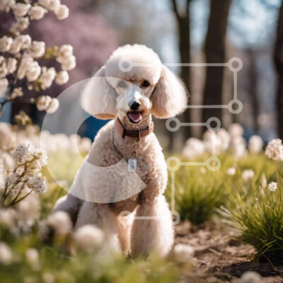 Intra Συλλεκτικό Ξύλινο Παζλ Plywood  4mm - Ευτυχισμένος λευκός σκύλος κανίς στο γρασίδι κοντά στα λουλούδια Σε Ξύλινο Κουτί - Διαστάσεις: 10x10 cm – 25 κομμάτια - Image 1