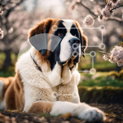 Intra Συλλεκτικό Ξύλινο Παζλ Plywood 4mm - Σκύλος St. Bernard ανάμεσα στα άνθη της κερασιάς Σε Ξύλινο Κουτί - Διαστάσεις: 10x10 cm – 25 κομμάτια - Image 1