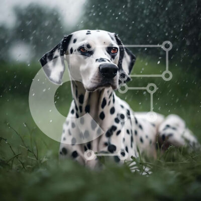 Intra Συλλεκτικό Ξύλινο Παζλ Plywood  4mm - Δαλματικός σκύλος στη βροχή με άλλα σκυλιά Σε Ξύλινο Κουτί - Διαστάσεις: 10x10 cm – 25 κομμάτια - Image 1