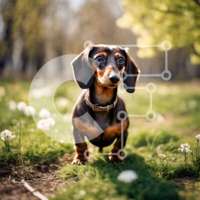 Intra Συλλεκτικό Ξύλινο Παζλ Plywood  4mm - Σκύλος Dachshund σε γρασίδι με λευκά λουλούδια Σε Ξύλινο Κουτί - Διαστάσεις: 10x10 cm – 25 κομμάτια - Image 1