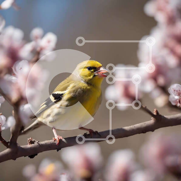 Intra Συλλεκτικό Ξύλινο Παζλ Plywood  4mm - Κίτρινο πουλί στο ανθισμένο κλαδί δέντρου Σε Ξύλινο Κουτί - Διαστάσεις: 10x10 cm – 25 κομμάτια