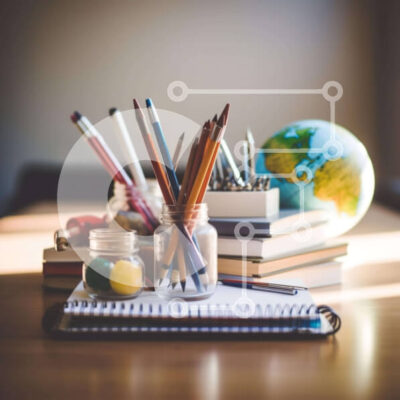 Intra Συλλεκτικό Ξύλινο Παζλ Plywood  4mm - Εκπαιδευτικό περιβάλλον με βιβλία, υδρόγειο και σχολικά είδη Σε Ξύλινο Κουτί - Διαστάσεις Puzzle: 10x10 cm – 25 κομμάτια - Image 1