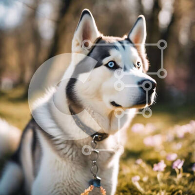 Intra Συλλεκτικό Ξύλινο Παζλ Plywood  4mm - Λευκό και γκρι γεροδεμένο σκυλί που κάθεται σε γρασίδι με πορτοκαλί γιακά Σε Ξύλινο Κουτί - Διαστάσεις: 10x10 cm – 25 κομμάτια - Image 1