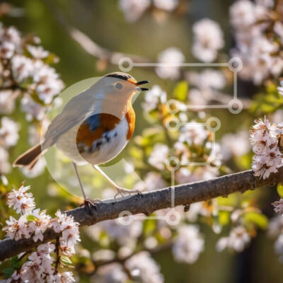 Intra Συλλεκτικό Ξύλινο Παζλ Plywood 4mm - Σκηνή της φύσης: Μικρό πουλί σε κλαδί δέντρου με λευκά λουλούδια Σε Ξύλινο Κουτί - Διαστάσεις: 10x10 cm – 25 κομμάτια - Image 1