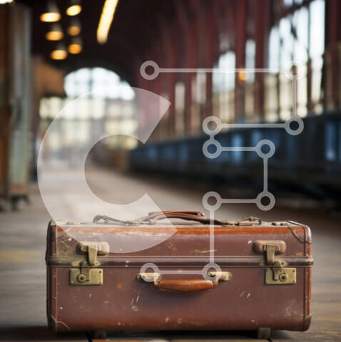 Intra Συλλεκτικό Ξύλινο Παζλ Plywood  4mm - Vintage βαλίτσα στο σιδηροδρομικό σταθμό Σε Ξύλινο Κουτί - Διαστάσεις Puzzle: 10x10 cm – 25 κομμάτια - Image 1