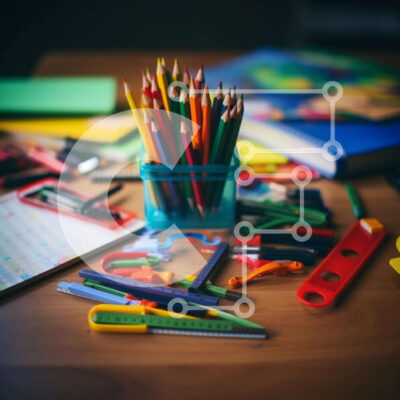 Intra Συλλεκτικό Ξύλινο Παζλ Plywood  4mm - Σειρά σχολικών ειδών - στυλό, μολύβια, τετράδια Σε Ξύλινο Κουτί - Διαστάσεις Puzzle: 10x10 cm – 25 κομμάτια - Image 1