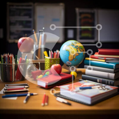 Intra Συλλεκτικό Ξύλινο Παζλ Plywood  4mm - Εκπαιδευτικό γραφείο με σχολικά είδη και υδρόγειο Σε Ξύλινο Κουτί - Διαστάσεις Puzzle: 10x10 cm – 25 κομμάτια - Image 1