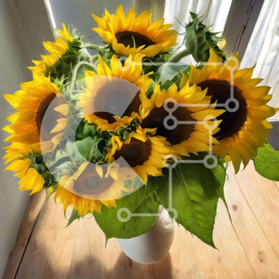 Intra Συλλεκτικό Ξύλινο Παζλ Plywood  4mm - Κίτρινα ηλιοτρόπια σε λευκό βάζο σε ξύλινο τραπέζι Σε Ξύλινο Κουτί - Διαστάσεις: 10x10 cm – 25 κομμάτια - Image 1