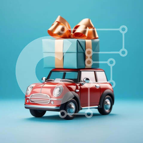 Intra Συλλεκτικό Ξύλινο Παζλ Plywood  4mm - Κόκκινο μίνι αυτοκίνητο με ανοιχτό κουτί δώρου Σε Ξύλινο Κουτί - Διαστάσεις Puzzle: 10x10 cm – 25 κομμάτια - Image 1