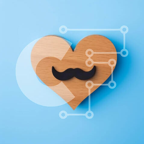 Intra Συλλεκτικό Ξύλινο Παζλ Plywood 4mm - Ξύλινο αντικείμενο μουστάκι σε σχήμα καρδιάς σε μπλε φόντο Σε Ξύλινο Κουτί - Διαστάσεις Puzzle: 10x10 cm – 25 κομμάτια - Image 1