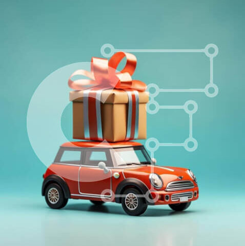 Intra Συλλεκτικό Ξύλινο Παζλ Plywood  4mm - Πορτοκαλί μίνι αυτοκίνητο με κουτί δώρου στο επάνω μέρος Σε Ξύλινο Κουτί - Διαστάσεις Puzzle: 10x10 cm – 25 κομμάτια - Image 1