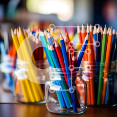 Intra Συλλεκτικό Ξύλινο Παζλ Plywood 4mm - Πολύχρωμα μολύβια και μαρκαδόροι σε γυάλινα βάζα Σε Ξύλινο Κουτί - Διαστάσεις: 10x10 cm – 25 κομμάτια - Image 1