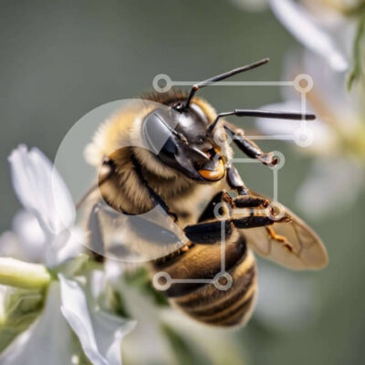 Intra Συλλεκτικό Ξύλινο Παζλ Plywood  4mm - Μέλισσα σε λευκά λουλούδια τρώει νέκταρ ή γύρη Σε Ξύλινο Κουτί - Διαστάσεις: 10x10 cm – 25 κομμάτια - Image 1