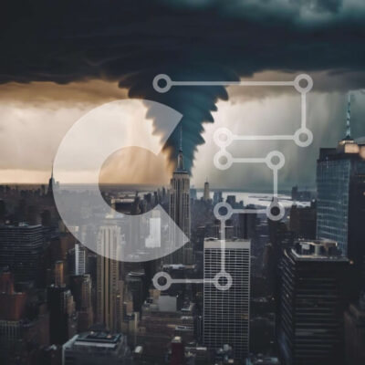 Intra Συλλεκτικό Ξύλινο Παζλ Plywood 4mm - Ανεμοστρόβιλος αιωρείται πάνω από τη Νέα Υόρκη Σε Ξύλινο Κουτί - Διαστάσεις Puzzle: 10x10 cm – 25 κομμάτια - Image 1