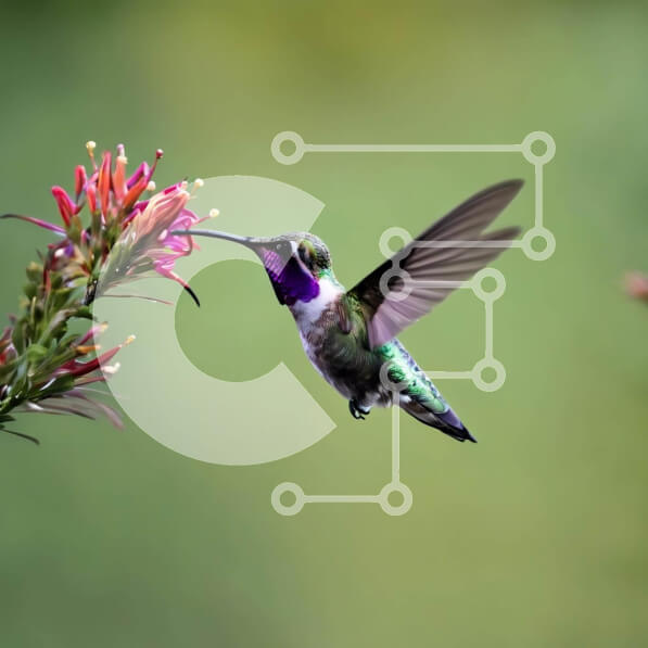 Intra Συλλεκτικό Ξύλινο Παζλ Plywood  4mm - Μωβ κολίβριο που τρέφεται με νέκταρ λουλουδιών Σε Ξύλινο Κουτί - Διαστάσεις: 10x10 cm – 25 κομμάτια