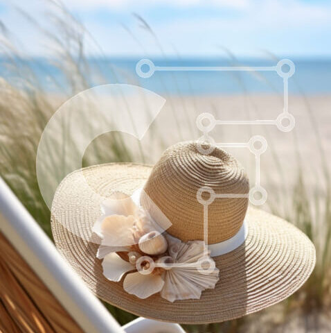 Intra Συλλεκτικό Ξύλινο Παζλ Plywood  4mm - Καρέκλα παραλίας και ομπρέλα με κοχύλια και ψάθινο καπέλο Σε Ξύλινο Κουτί - Διαστάσεις Puzzle: 10x10 cm – 25 κομμάτια - Image 1