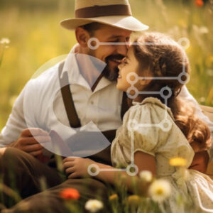 Intra Συλλεκτικό Ξύλινο Παζλ Plywood  4mm - Πατέρας και κόρη απολαμβάνουν μια στιγμή σε ένα χορταριασμένο χωράφι με λουλούδια Σε Ξύλινο Κουτί - Διαστάσεις Puzzle: 10x10 cm – 25 κομμάτια