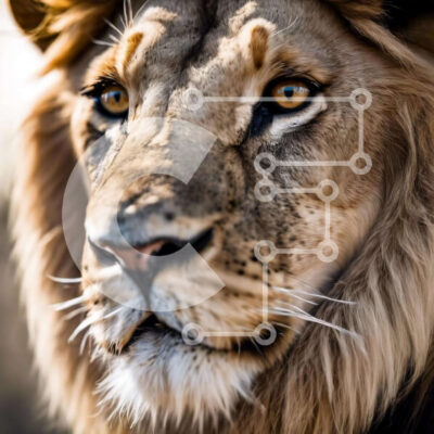 Intra Συλλεκτικό Ξύλινο Παζλ Plywood  4mm - Κοντινό πλάνο ενός ενήλικου λιονταριού που κοιτάζει επίμονα στην απόσταση Σε Ξύλινο Κουτί - Διαστάσεις: 10x10 cm – 25 κομμάτια - Image 1