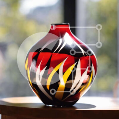 Intra Συλλεκτικό Ξύλινο Παζλ Plywood  4mm - Κόκκινο, κίτρινο και μαύρο βάζο σε ξύλινο τραπέζι Σε Ξύλινο Κουτί - Διαστάσεις: 10x10 cm – 25 κομμάτια - Image 1