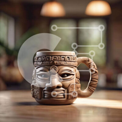 Intra Συλλεκτικό Ξύλινο Παζλ Plywood 4mm - Κεραμική κούπα καφέ με πρόσωπο εμπνευσμένο από τους Αζτέκους Σε Ξύλινο Κουτί - Διαστάσεις: 10x10 cm – 25 κομμάτια - Image 1