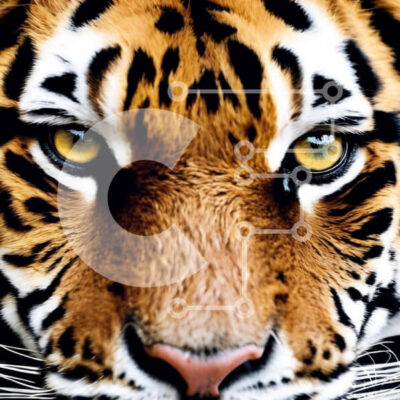 Intra Συλλεκτικό Ξύλινο Παζλ Plywood  4mm - Κοντινό πλάνο του προσώπου της τίγρης με τα κίτρινα μάτια Σε Ξύλινο Κουτί - Διαστάσεις: 10x10 cm – 25 κομμάτια - Image 1