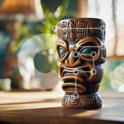 Intra Συλλεκτικό Ξύλινο Παζλ Plywood 4mm - Ξύλινο κύπελλο Tiki με διακοσμητικά τροπικών ζώων Σε Ξύλινο Κουτί - Διαστάσεις: 10x10 cm – 25 κομμάτια - Image 1