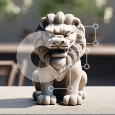 Intra Συλλεκτικό Ξύλινο Παζλ Plywood  4mm - Άγαλμα λευκού λιονταριού σε υπαίθριο τραπέζι Σε Ξύλινο Κουτί - Διαστάσεις: 10x10 cm – 25 κομμάτια - Image 1