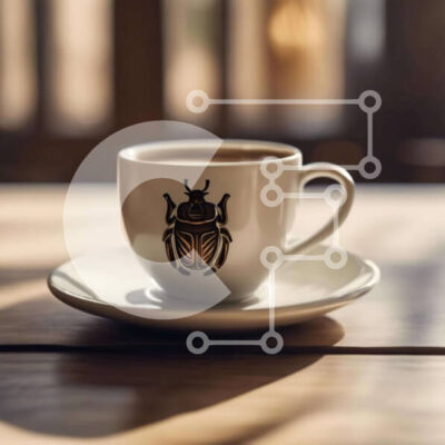 Intra Συλλεκτικό Ξύλινο Παζλ Plywood 4mm - Λευκό φλιτζάνι καφέ με σχέδιο εντόμων Σε Ξύλινο Κουτί - Διαστάσεις: 10x10 cm – 25 κομμάτια - Image 1