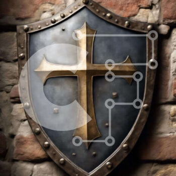 Intra Συλλεκτικό Ξύλινο Παζλ Plywood  4mm - Περίτεχνη ασπίδα με σταυρό σε τοίχο από τούβλα Σε Ξύλινο Κουτί - Διαστάσεις Puzzle: 10x10 cm – 25 κομμάτια - Image 1