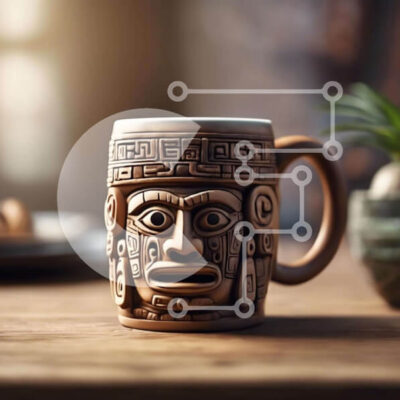 Intra Συλλεκτικό Ξύλινο Παζλ Plywood  4mm - Κεραμική κούπα καφέ με σχέδιο Aztec Σε Ξύλινο Κουτί - Διαστάσεις: 10x10 cm – 25 κομμάτια - Image 1