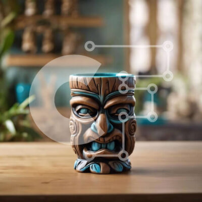 Intra Συλλεκτικό Ξύλινο Παζλ Plywood  4mm - Ξύλινη κούπα Tiki και διακοσμητικά αντικείμενα Σε Ξύλινο Κουτί - Διαστάσεις: 10x10 cm – 25 κομμάτια - Image 1