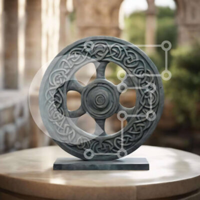 Intra Συλλεκτικό Ξύλινο Παζλ Plywood  4mm - Περίτεχνος τροχός με κέλτικο σχέδιο στο τραπέζι Σε Ξύλινο Κουτί - Διαστάσεις: 10x10 cm – 25 κομμάτια - Image 1