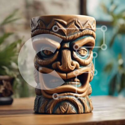 Intra Συλλεκτικό Ξύλινο Παζλ Plywood  4mm - Ξύλινη κούπα Tiki με λεπτομερές σχέδιο προσώπου Σε Ξύλινο Κουτί - Διαστάσεις: 10x10 cm – 25 κομμάτια - Image 1