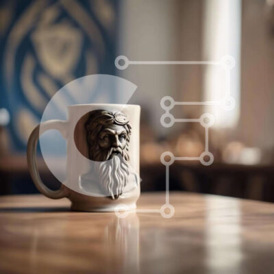 Intra Συλλεκτικό Ξύλινο Παζλ Plywood  4mm - Κούπα καφέ με Γενειοφόρο πρόσωπο σε ξύλινο τραπέζι Σε Ξύλινο Κουτί - Διαστάσεις: 10x10 cm – 25 κομμάτια - Image 1