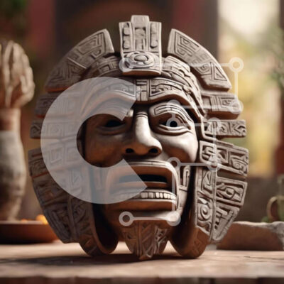 Intra Συλλεκτικό Ξύλινο Παζλ Plywood 4mm - Μάσκα εμπνευσμένη από τους Αζτέκους εμφανίζεται σε καλλιτεχνικό περιβάλλον Σε Ξύλινο Κουτί - Διαστάσεις Puzzle: 10x10 cm – 25 κομμάτια - Image 1