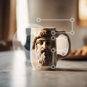 Intra Συλλεκτικό Ξύλινο Παζλ Plywood  4mm - Λευκή κούπα καφέ με περίπλοκο σκάλισμα στο τραπέζι Σε Ξύλινο Κουτί - Διαστάσεις: 10x10 cm – 25 κομμάτια