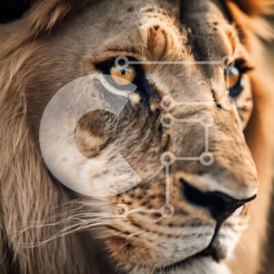 Intra Συλλεκτικό Ξύλινο Παζλ Plywood  4mm - Κοντινό πλάνο του ενήλικου προσώπου λιονταριού με τα κίτρινα μάτια Σε Ξύλινο Κουτί - Διαστάσεις: 10x10 cm – 25 κομμάτια - Image 1