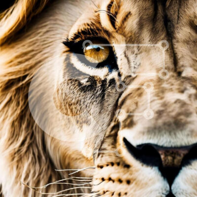 Intra Συλλεκτικό Ξύλινο Παζλ Plywood  4mm - Κοντινό πλάνο του προσώπου του λιονταριού με τα κίτρινα μάτια Σε Ξύλινο Κουτί - Διαστάσεις: 10x10 cm – 25 κομμάτια - Image 1