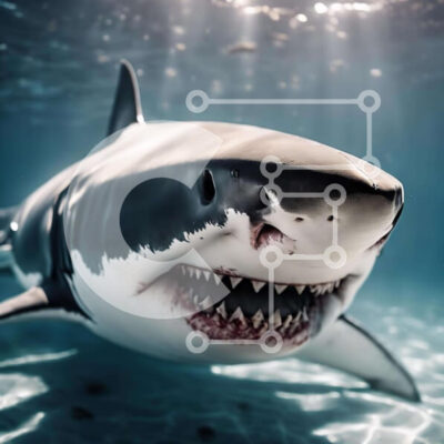 Intra Συλλεκτικό Ξύλινο Παζλ Plywood  4mm - Μεγάλος λευκός καρχαρίας που κολυμπά με το στόμα ανοιχτό στον ωκεανό Σε Ξύλινο Κουτί - Διαστάσεις: 10x10 cm – 25 κομμάτια - Image 1