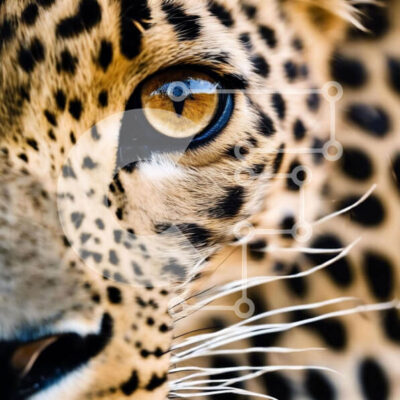 Intra Συλλεκτικό Ξύλινο Παζλ Plywood  4mm - Έντονο βλέμμα: Κοντινό πλάνο του προσώπου της λεοπάρδαλης Σε Ξύλινο Κουτί - Διαστάσεις: 10x10 cm – 25 κομμάτια - Image 1